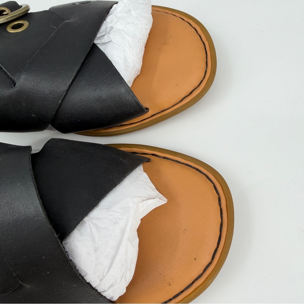 Born Rio Open Toe Slide Sandals Womens 8M Crisscross Strap Buckle Black Leather - Picture 9 of 15